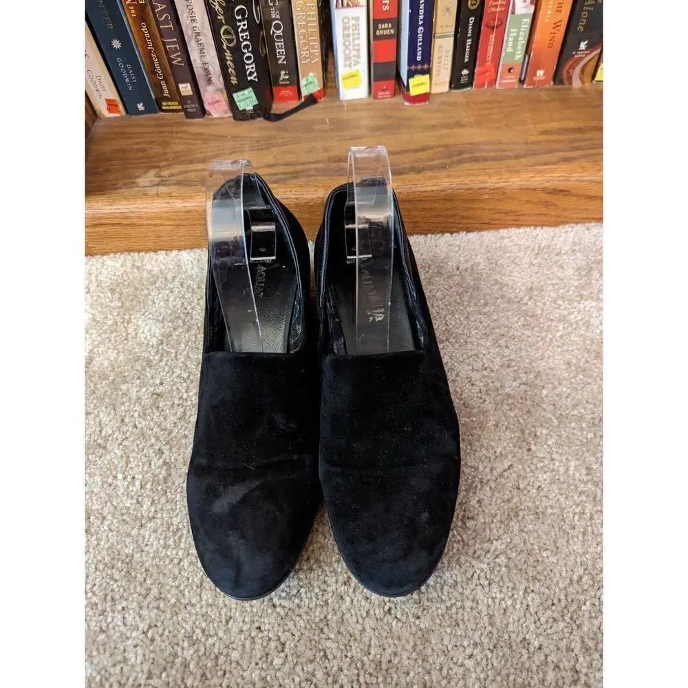Aquatalia Marvin k Violetta black suede wedge loafers sz 39